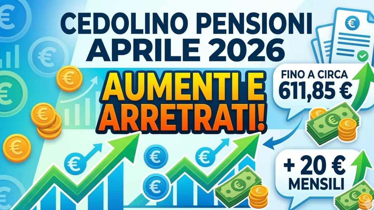 Cedolino Pensioni Aprile 2026: Aumenti e Arretrati - fino a circa 611,85 euro e 20 euro mensile
